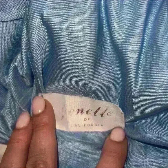 Vintage Jenelle of California Nightgown Robe Nylon Tricot Blue Lace - Picture 5 of 6